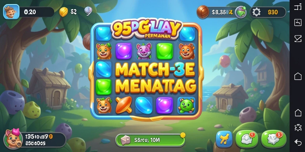 Tampilan penuh warna dan menarik dari gameplay Match-3 95PGPLAY.