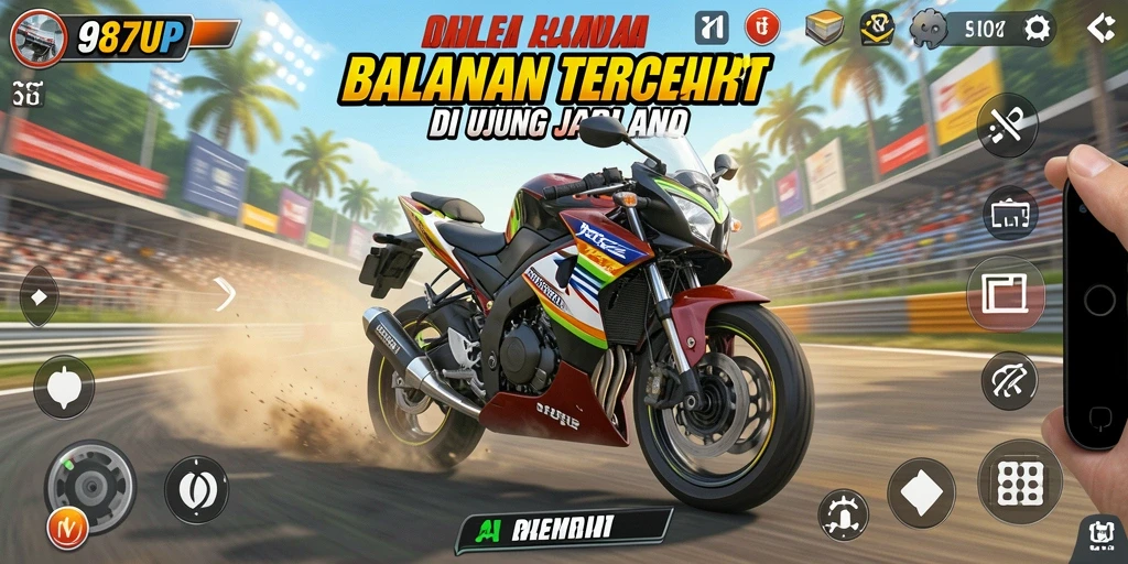 Tampilan gameplay seru dalam balapan motor yang mendebarkan.