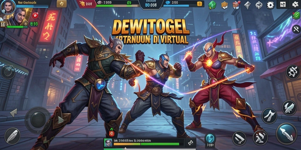 Tampilan penuh aksi DEWITOGEL dengan karakter yang bertarung.