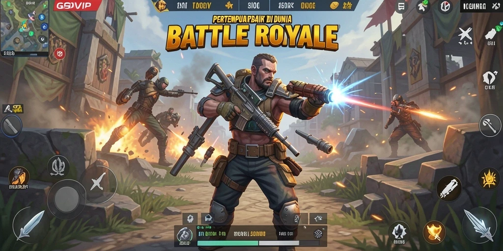 Tampilan gameplay seru dalam G9VIP dengan aksi Battle Royale yang intens.
