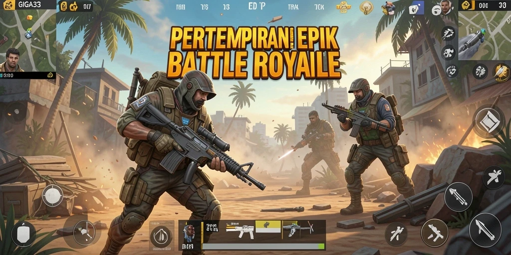 Screenshot gameplay GIGA33 menampilkan aksi Battle Royale yang seru.