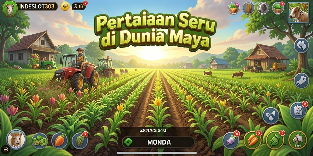 Screenshot gameplay INDESLOT303 menampilkan aktivitas bertani yang seru.