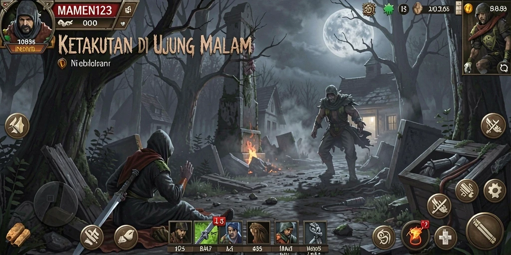 Tampilan gameplay MAMEN123 yang mencekam dan misterius.