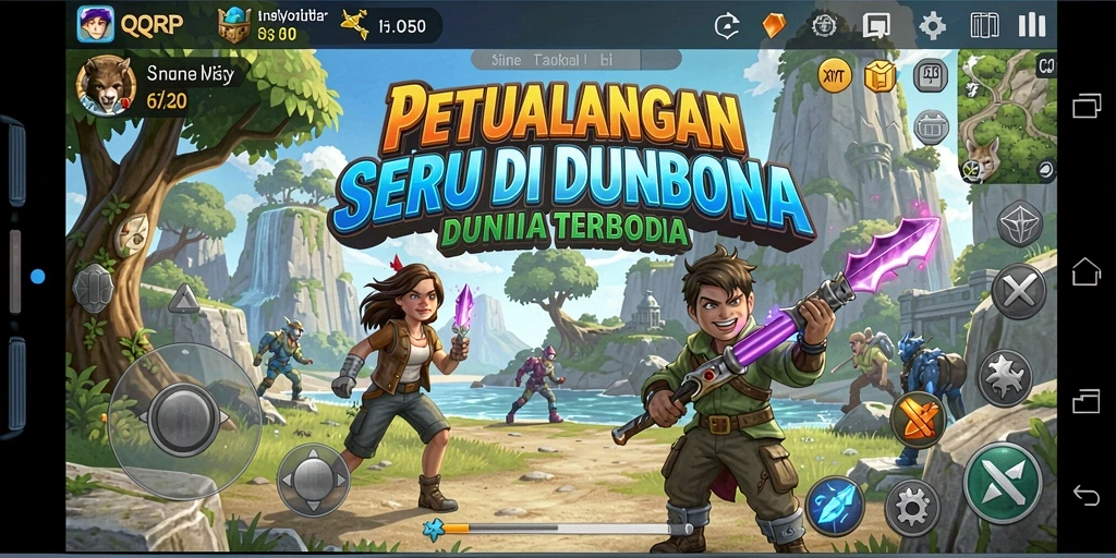 Tampilan gameplay <strong>QQRP</strong> dengan petualangan berwarna-warni dan karakter yang dinamis.