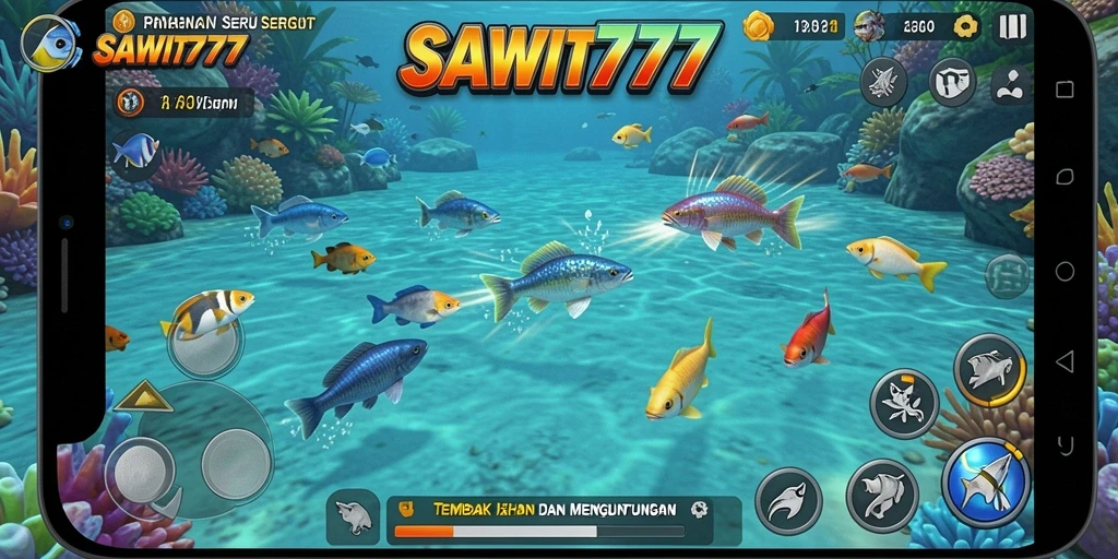 Screenshot gameplay menampilkan aksi seru Tembak Ikan SAWIT777.