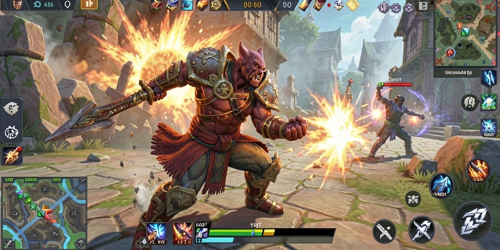 Screenshot utama SINTE4D menampilkan pertempuran seru di arena MOBA.